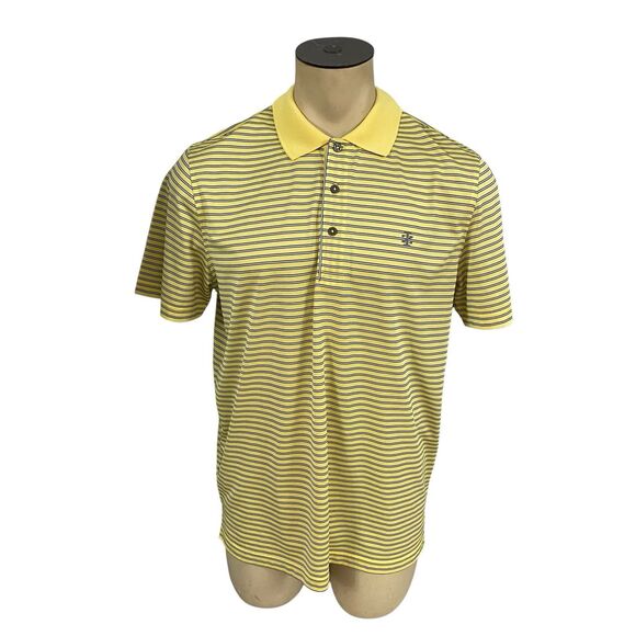 Izod Polo Shirt Mens Large Yellow Stripe Golf Preppy Work Office Casual Athletic - Picture 11 of 14